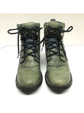 Justin George Strait Green Leather Kiltie Lace Up Boots Womens 5.5